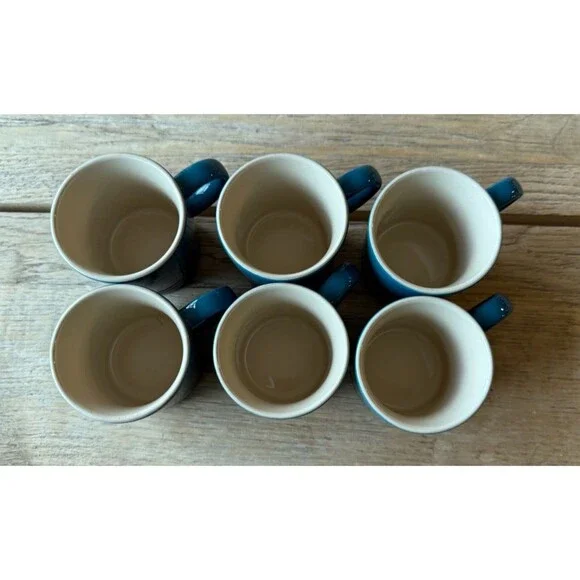 Le Creuset Stoneware Set of 6 3 oz London Espresso Mugs Deep Teal Blue NEW - Picture 3 of 9